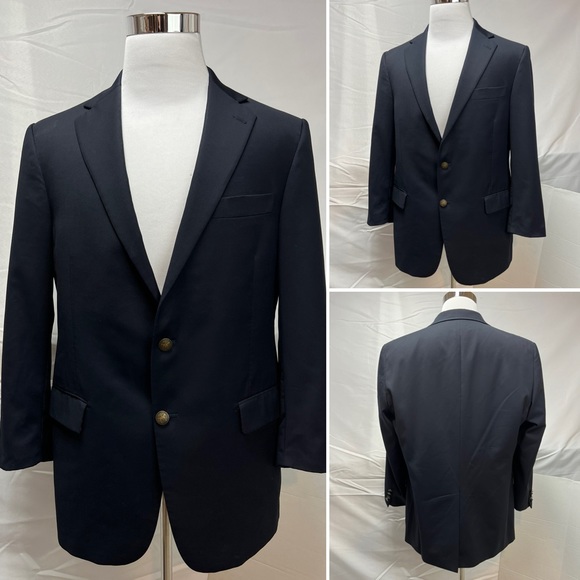 Hart Schaffner Marx Navy Gold/Bronze 2-Button 43R Blazer Jacket Vintage Coat - Picture 4 of 7